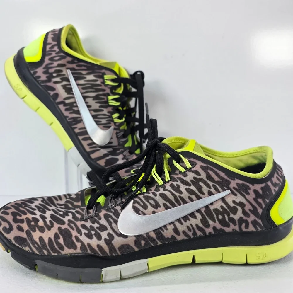 Nike Free TR 5.0 Womens Leopard Print Training Sneakers Neon Green Black Sz 6.5